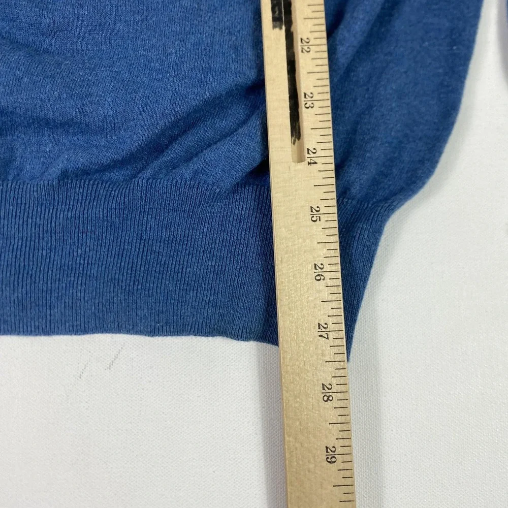 Alain Figaret Sweater Mens Large Blue 1/4‎ Zip Mock Neck Elbow Patch Knit